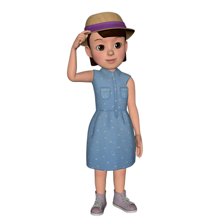 Jolie fille mettant la main sur le chapeau  3D Illustration