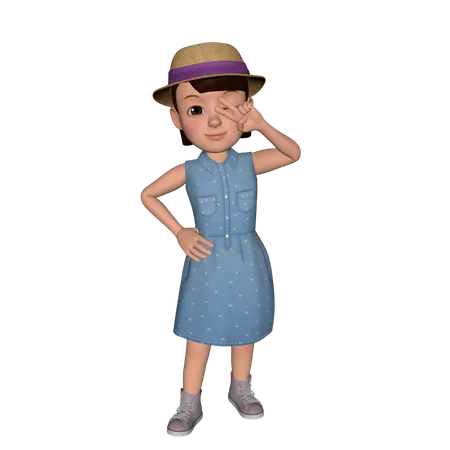 Jolie fille montrant une pose de victoire  3D Icon