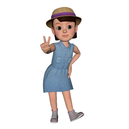 Jolie fille montrant une pose de victoire  3D Icon