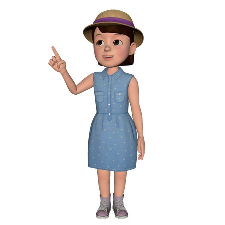 Jolie fille pointant quelque chose vers la gauche  3D Illustration