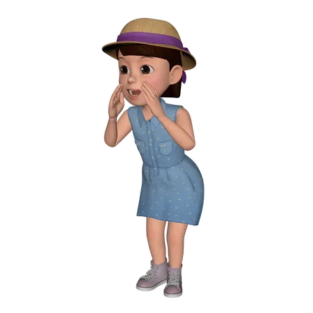 Fille mignonne donnant une pose choquante  3D Illustration