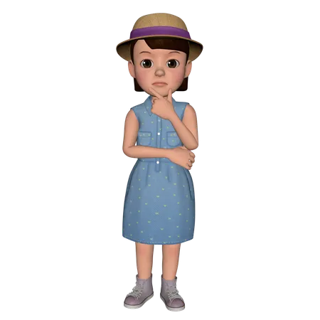 Jolie fille en train de réfléchir  3D Illustration