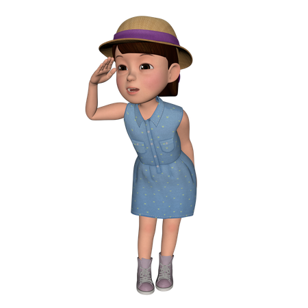 Jolie fille qui regarde quelque chose  3D Illustration