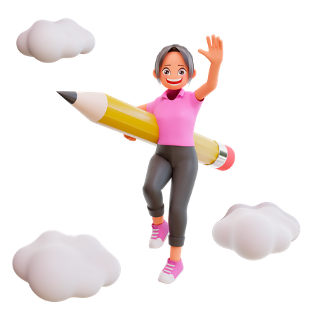 Jolie fille tenant un crayon  3D Icon