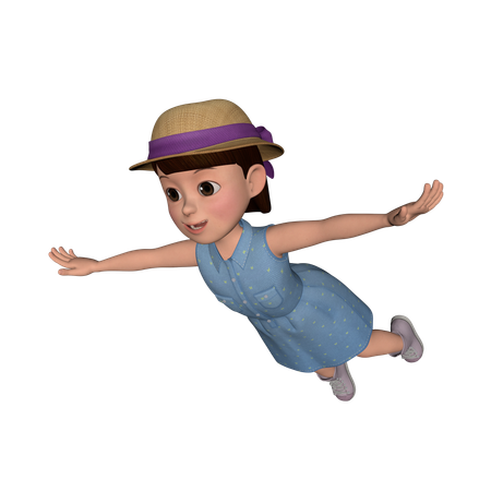 Jolie fille volant dans les airs  3D Illustration