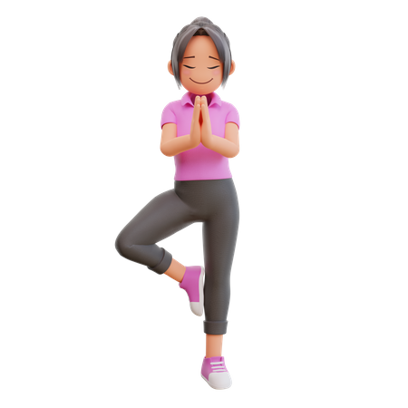 Pose de yoga jolie fille  3D Illustration