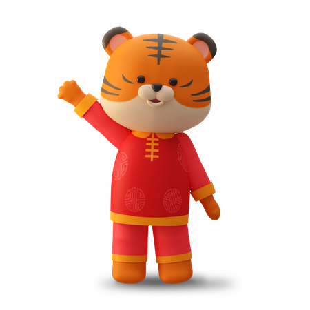 Jolie mascotte chinoise de tigre disant bonjour  3D Icon
