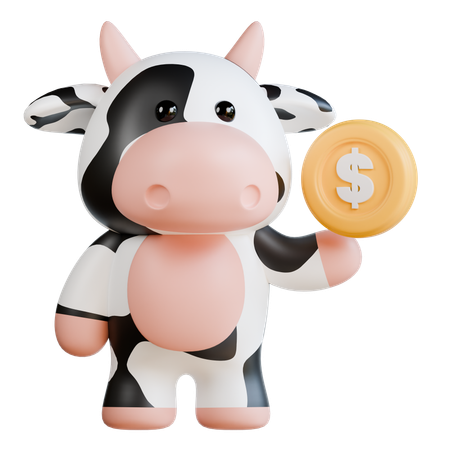 Vache mignonne avec une pièce de monnaie  3D Illustration