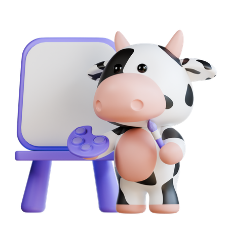 Vache mignonne en train de peindre  3D Illustration