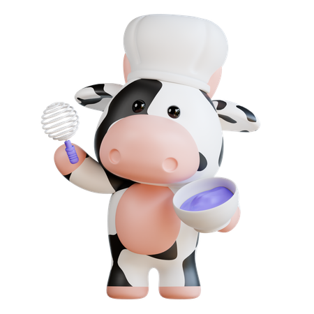 Vache mignonne faisant un gâteau  3D Illustration