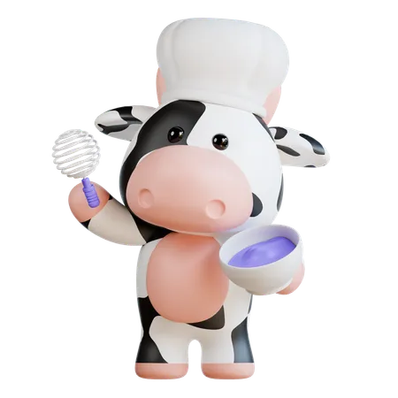 Vache mignonne faisant un gâteau  3D Illustration