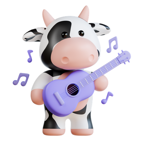 Jolie vache jouant de la guitare  3D Illustration