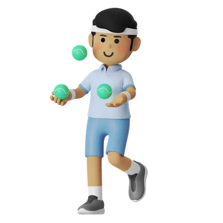 Garçon jonglant avec une balle et jouant au tennis  3D Illustration