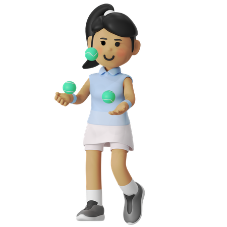 Fille jonglant avec une joueuse de tennis  3D Illustration