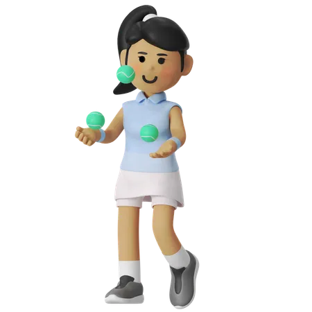 Fille jonglant avec une joueuse de tennis  3D Illustration