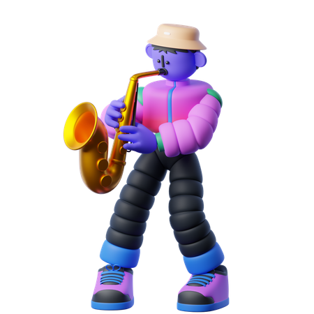 Jouer du saxophone  3D Illustration