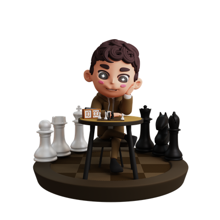 Joueur d'échecs jouant aux échecs  3D Illustration