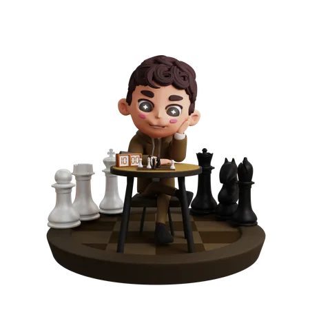 Joueur d'échecs jouant aux échecs  3D Illustration