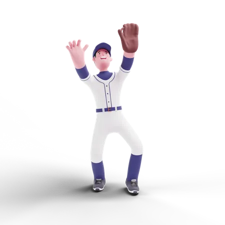 Joueur de baseball attrapant la balle  3D Illustration