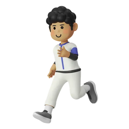 Garçon joueur de baseball en course  3D Illustration