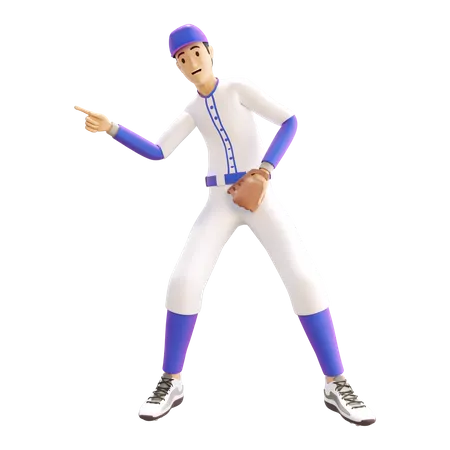 Joueur de baseball pointant quelque chose vers la gauche  3D Illustration