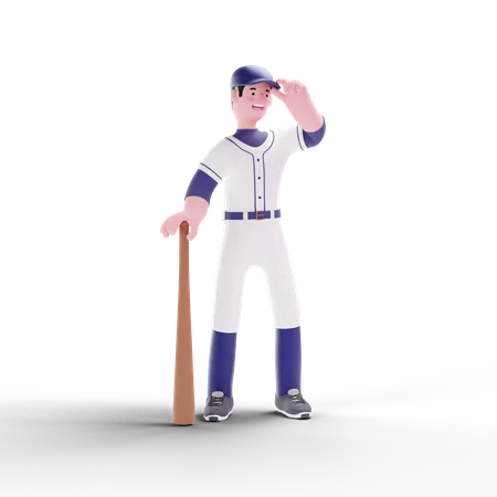 Joueur de baseball tenant une batte de baseball  3D Illustration