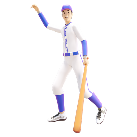 Joueur de baseball tenant une batte de baseball tout en disant bonjour  3D Icon