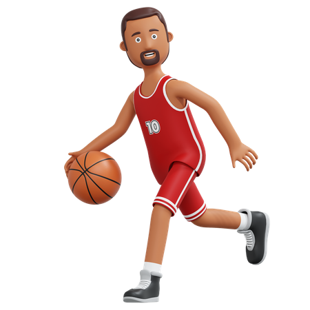Joueur de basket-ball courant et tenant le ballon  3D Icon