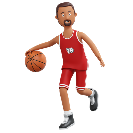 Joueur de basket-ball courant et tenant le ballon  3D Icon