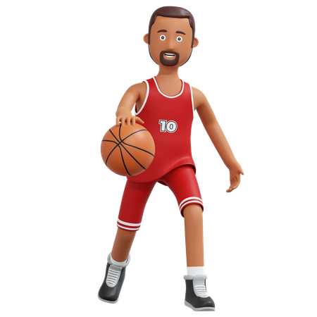 Joueur de basket-ball courant et tenant le ballon  3D Icon