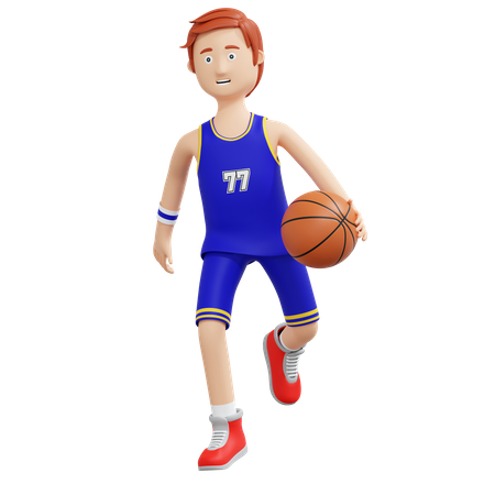 Joueur de basket-ball courant et tenant le ballon  3D Icon