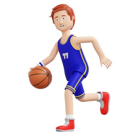 Joueur de basket-ball courant et tenant le ballon  3D Icon
