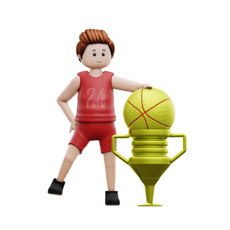 Joueur de basket-ball debout avec le trophée du champion  3D Icon