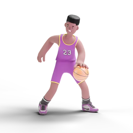 Joueur de basket-ball, dribble, balle  3D Illustration