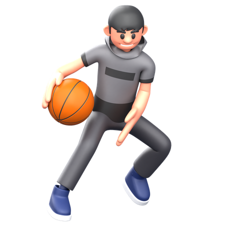 Joueur de basket-ball dribble le basket-ball  3D Illustration