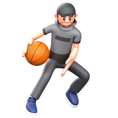 Joueur de basket-ball dribble le basket-ball  3D Illustration