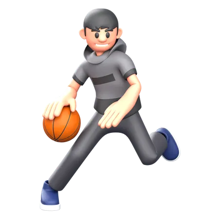 Joueur de basket-ball dribble le basket-ball  3D Illustration