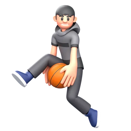 Joueur de basket-ball dribble le basket-ball  3D Illustration