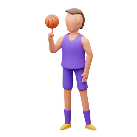 Un joueur de basket-ball fait tourner la balle avec ses doigts  3D Illustration