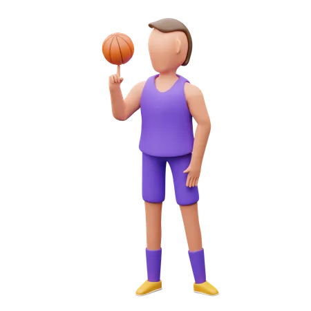 Un joueur de basket-ball fait tourner la balle avec ses doigts  3D Illustration