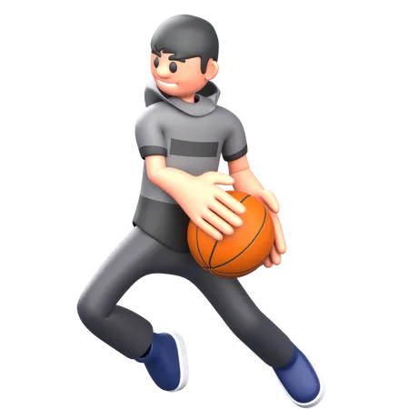 Joueur de basket-ball jouant au basket-ball  3D Illustration