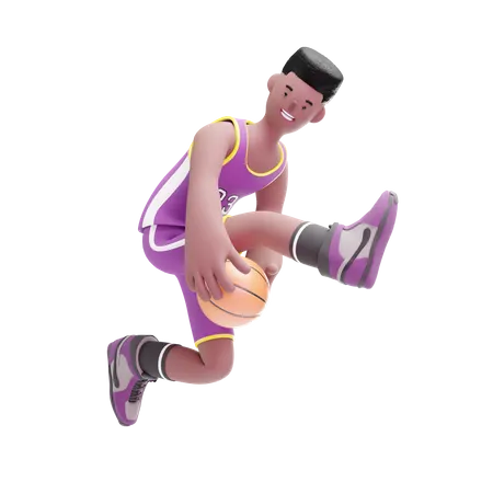 Joueur de basket-ball jouant un mouvement de dribble  3D Illustration