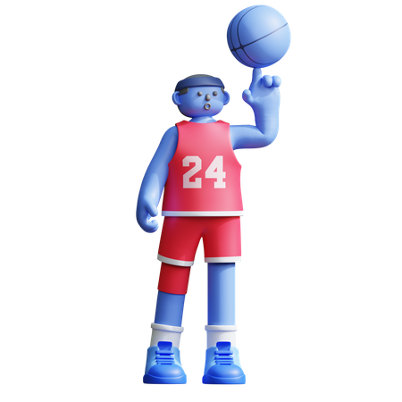 Joueur de basket-ball, balle tournante sur le doigt  3D Illustration