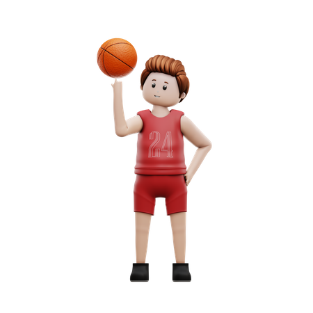 Joueur de basket-ball, balle tournante sur le doigt  3D Illustration