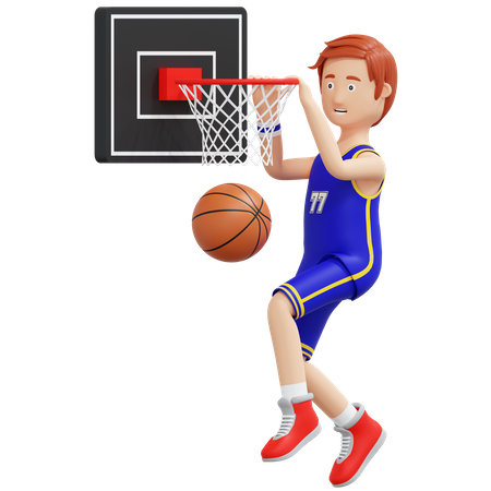 Joueur de basket-ball sauter et tenant l'anneau de basket-ball  3D Illustration