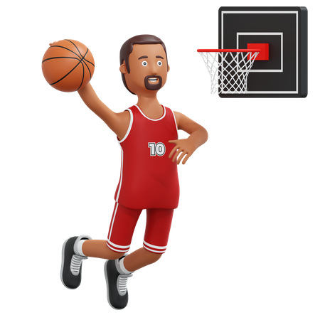 Joueur de basket-ball professionnel sautant et Slam Dunk  3D Illustration