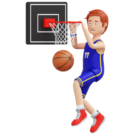 Joueur de basket-ball sauter et tenant l'anneau de basket-ball  3D Icon