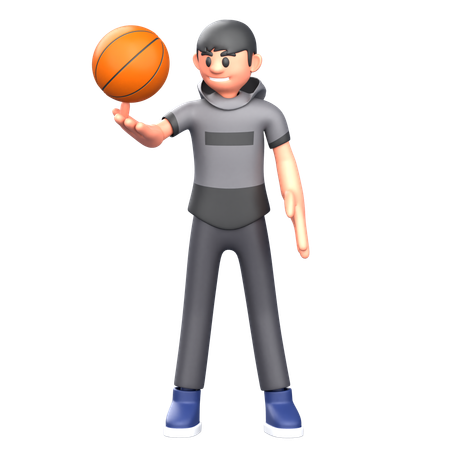 Joueur de basket-ball faisant tourner un ballon de basket  3D Illustration