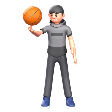 Joueur de basket-ball faisant tourner un ballon de basket  3D Illustration