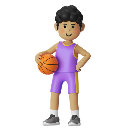 Garçon joueur de basket stable  3D Illustration